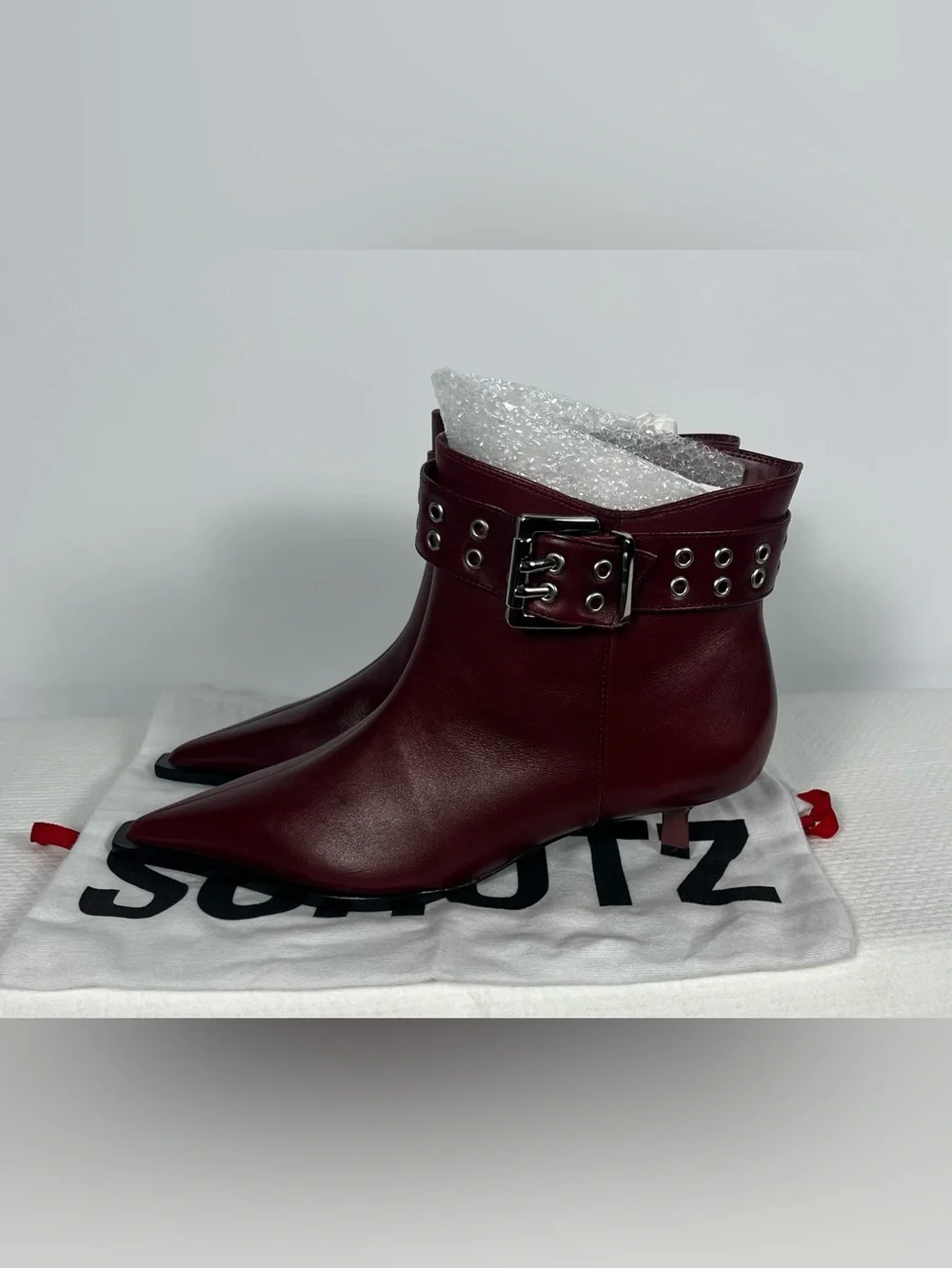 SCHUTZ Jess Booties In Rich Burgundy Leather Size 7B New In Box